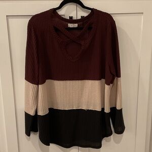 Maurices Burgundy and Cream Colorblock Sweater